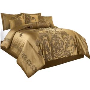 Chezmoi Collection 7-Piece Jacquard Floral Comforter Set (King, Gold)