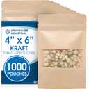 Spartan Industrial - 4" X 6" Kraft Paper Resealable Stand-Up Pouches - Pack of 1000 Small Smell-Proof Storage Pouches for Food Packaging, Pet Treats, Cosmetics, and More