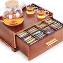 Tea Bag Organizer, Tea Organizers and Storage, Tea Box Organizer Storage Box, Tea Station Organizer for Countertop, Tea Caddy for Wood Tea Holder Organizers for Removable Drawer (Brown)