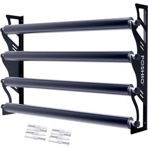 FOSHIO Vinyl Holder with Mounting Hardware,Metal Rack Heavy Duty Vinyl Storage Tool for 4 Rollers of Vinyl,Transfer Paper Tape,Wallpaper,Window Film,Wall Mount Garage Workshop,Rollers Not Included