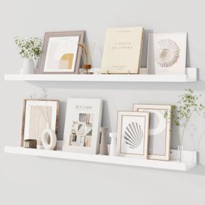 Dreamland Picture Ledge Shelf for Wall, Floating Shelves Set of 2, 32 Inch Long Floating Shelves with Lip for Living Room, Bedroom, Bathroom, Kitchen, White