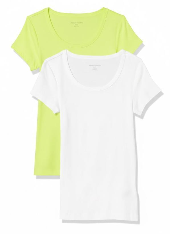 Amazon Essentials Women's Slim-Fit Cap-Sleeve Scoop Neck T-Shirt, Pack of 2 (X-Large)