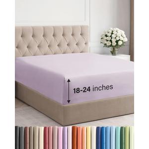 Extra Deep Queen Fitted Sheet - Hotel Luxury Single Fitted Sheet Only - Easily Fits 18 inch to 24 inch Mattress - Ultra Soft, Wrinkle Free w/Extra Deep Pockets - Breathable & Comfy - Light Lavender