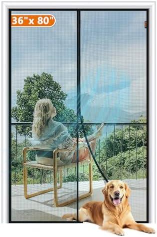 MAGZO Magnetic Screen Door Fit Door Size 36 x 80 Inch, Screen Size 38" x 81" Strong Magnets Mesh, Reinforced Fiberglass Net for Patio and Front Entrances, Gray