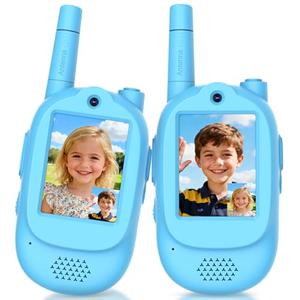 Video Walkie Talkies for Kids, 2 Pack Rechargeable HD Screen Walkies Talkies with 600 FT Outdoor Range, Voice Changer, Watch Straps & Lanyards – Camping Trips Gift for Boys Girls Ages 3-12 (Blue)