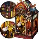 LED Book Nook Kit for Adults  DIY Miniature House Kit, Wooden Dollhouse Kit, Booknook Craft Kits, Library Bookshelf Decor, 3D Puzzles for Adults, Book Lovers Gifts, Magic Station