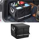 Car Trunk Organizer with Lid, Multi-Compartment Waterproof Vehicle Trunk Storage Box with Reinforced Handle, Foldable Automotive Cargo Container Organizer, Universal for Vehicles