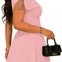PINSV Women's Ruched Mini Dress Short Sleeve Casual Dresses for Women (Pink, XL)