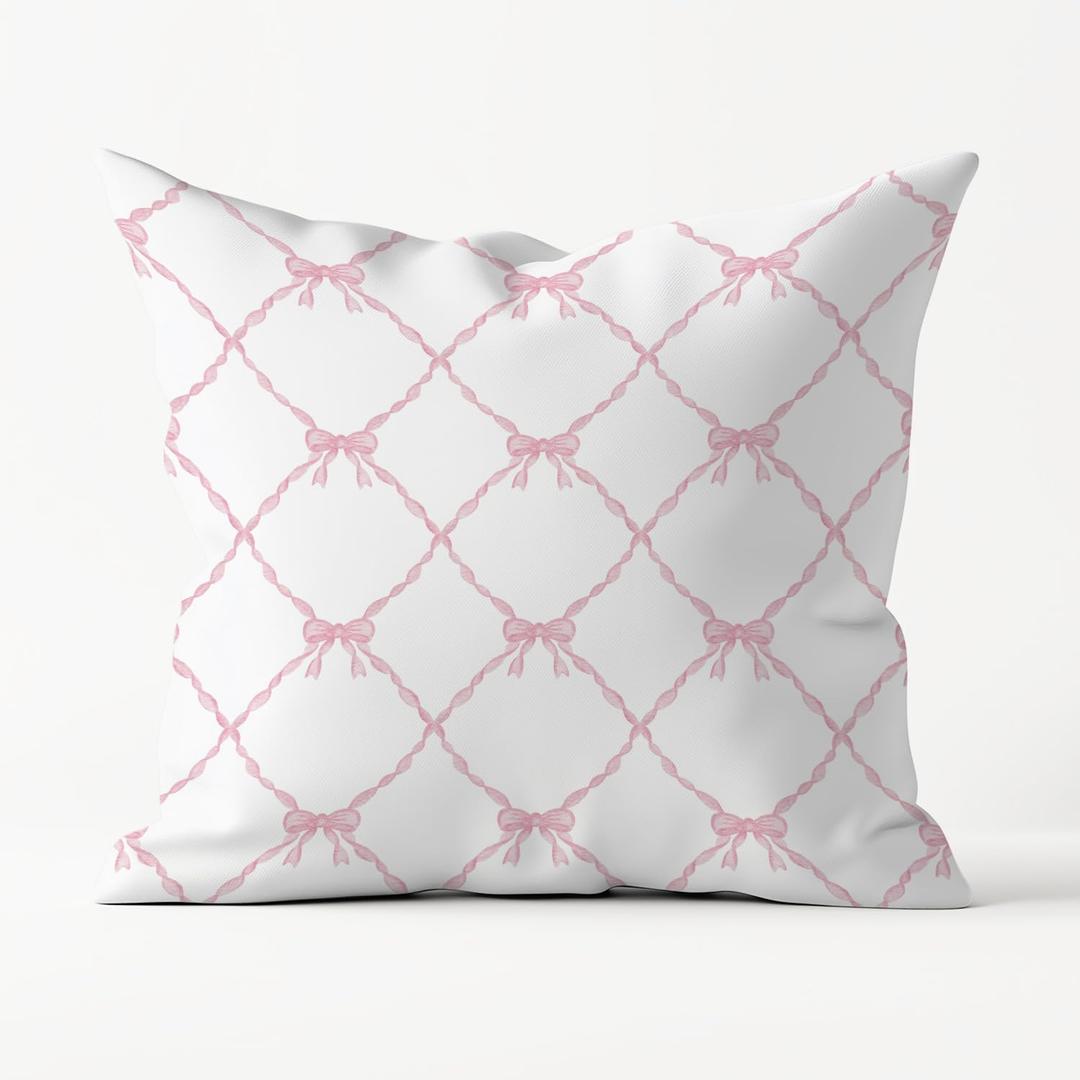 Pink Bow Pillow Covers 18x18, Coquette Pillow Covers, Coquette Room Decor, Pink Bow Room Decor, Preppy Dorm Room Decor, Coquette Gifts for Women