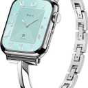 Missair Thin Band Compatible with Apple Watch 38mm 40mm 41mm 42mm 44mm 45mm 46mm 49mm for Women, Slim Bracelet Designer Dressy Stainless Steel Metal Strap for iWatch Series 10 9 8 7 6 5 4 3 SE Ultra (Silver)