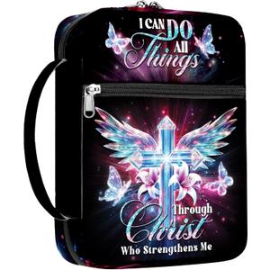 MYSMOR Bible Cover with Handles, Zippered Bible Carrying Case for Women and Girls, Bible Bag Portable, Covers for Bible, Gifts for Christmas Christian
