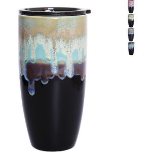 Bosmarlin Ceramic Travel Coffee Cup with Lid, 21 oz, Portable Coffee Mug for Car Cup Holder, Microwave Safe, Reactive Glaze (Pastel Blue)