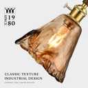 Modern Amber Glass Pendant Light, 6"x11.5" Floral Bell-Shaped Hanging Light with Wood Handle & Brass Cap, 15"-72" Adjustable Line, E26 Socket Golden Amber Morning Glory