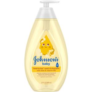 Johnson's Baby Head-To-Toe Baby Wash & Shampoo + Aloe & Vitamin B5, 2-in-1 Bath Wash Gently Cleanses Newborn's Delicate Skin & Hair, Hypoallergenic, No Added Parabens, Dyes & Sulfates, 27.1 fl. oz