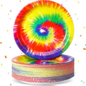 Mimorou 100 Pcs Tie Dye Plates 9 Inch Disposable Tie Dye Party Dinnerware Supplies Rainbow Paper Plates Tie Dye Party Supplies Tie Dye Birthday Decorations for Dinner Party Birthday Holiday