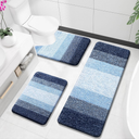 OLANLY Bathroom Rugs Sets 3 Piece, Soft Absorbent Microfiber Bath Mats and U-Shaped Contour Toilet Rug, Plush Shaggy Bath Mat Set for Bathroom (47"x20"+24"x16"+U24 x20, Navy)