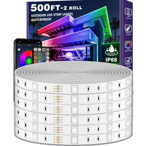 500ft Outdoor LED Strip Lights Waterproof,IP68 Outside Led Light Strips Waterproof with Bluetooth App Remote Control,Music Sync RGB Exterior Led Rope Lights,for Balcony,Deck,Roof,Garden,Pool (500FT)