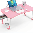 Elekin Laptop Desk for Bed,Portable Folding Lap Desk Bed Table Standing Work Table Bed Tray with 4 USB Port/Cup Holder/Drawer for Bed Couch/Sofa Pink
