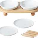 Raised Ceramic Wide Whisker Friendly Cat Dishes, Food& Water Bowl with 2 Style Stand Adjustable Raised Pet Bowl Set(2Dish+2Shallow Dish+Stand, White