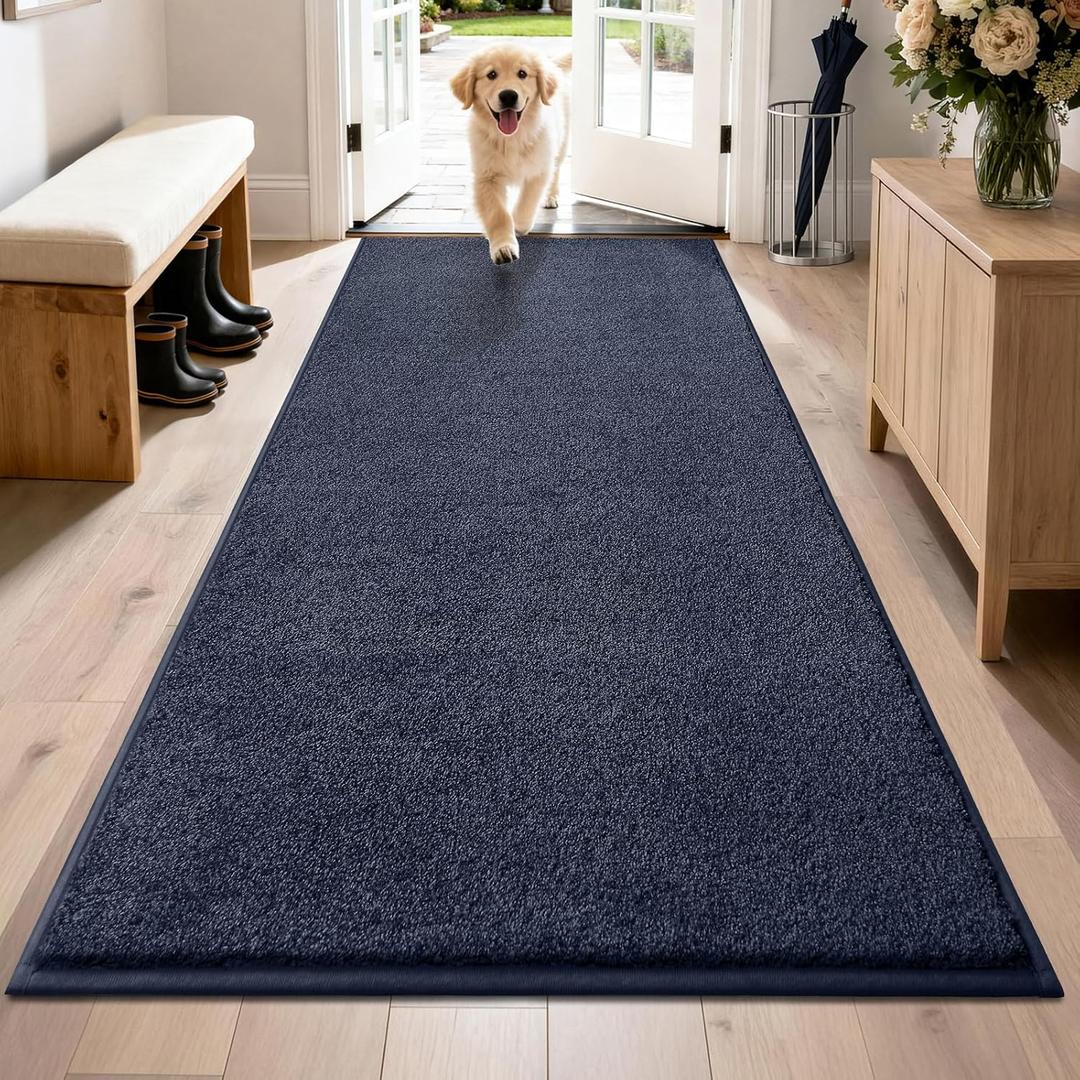 PURRUGS Dirt Trapping Door Mat 31.5" x 70", Non-Slip Machine Washable Entryway Rug, Dog Doormat, Indoor Front Door Mat, Super Absorbent Entry Rug for Muddy Shoes & Paws, Navy Blue