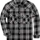 JOGAL Mens Western Pearl Snap Shirts Plaid Lightweight Flannel Shirt Long Sleeve Work Shirts for Men (Large, Black Khaki)