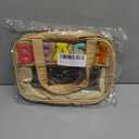 Chenille Letter Travel Makeup Bag, Preppy Patch Nylon Clear Cosmetic Tote with Handle and Zipper, Waterproof Large Snack & Stuff Bag Toiletry Storage Pouch for Women Girls (Beige-Beach)