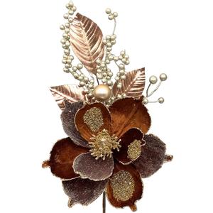 6 Pcs Christmas Flower Picks Brown Christmas Glitter Magnolia Flowers Picks and Spray Ornament Berries Branches for Xmas Tree Wreath Vase Table Centerpiece