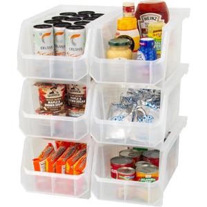 ReadySpace Large Plastic Storage Bins, Stackable Organizer Containers for Closet Pantry Shelf Garage and Office Organization, Clear, 6 Pack