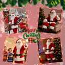 11pcs Santa Claus Costume for Men Women Adults Deluxe Santa Costumes Suit Outfit Christmas with Bell (Red, S)