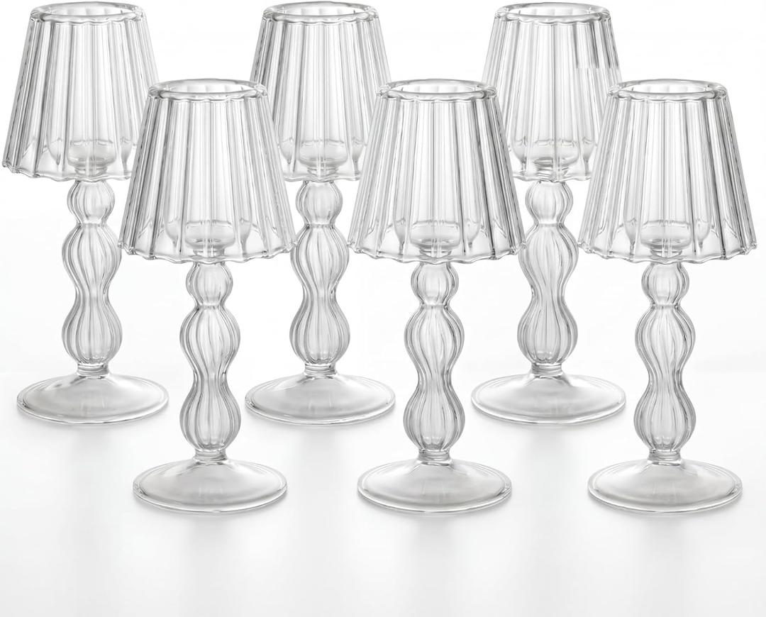 Remerry 6 Pcs Crystal Candle Holders Lamp Shaped Crystal Tealight Candle Holders Table Centerpiece for Home Wedding Engagement Birthday Party Events Dining Table Decoration (Clear)