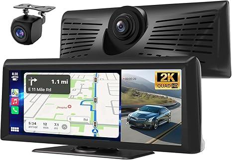 8.1" HD Carplay Screen for Car with 2K Dash Cam 1080P Backup Cam Wireless Carplay Screen Portable Car Stereo Touchscreen with Apple CarPlay Android Auto Voice Control AUX Bluetooth Mirror Link GPS Nav