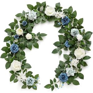 Ling's Moment 5FT Dusty Blue Artificial Flower Garland Rose Leaves Floral Garland Arch Flowers Vine Table Centerpieces Decoration