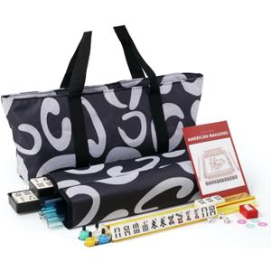 IFNOW American Mahjong Game Set - Blue Soft Bag 166 Premium Tiles with 4 All-in-One Rack/Pushers,100 Chips, 1 Wind Indicator, English Manual. Easy Carry Full Size Complete MahJongg Set