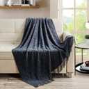 BOURINA Navy Throw Blanket 50 x70 Inches Jacquard Argyle Throw Textured Solid Soft Throws and Blankets for Sofa or Bed Knitted Decorative Blanket