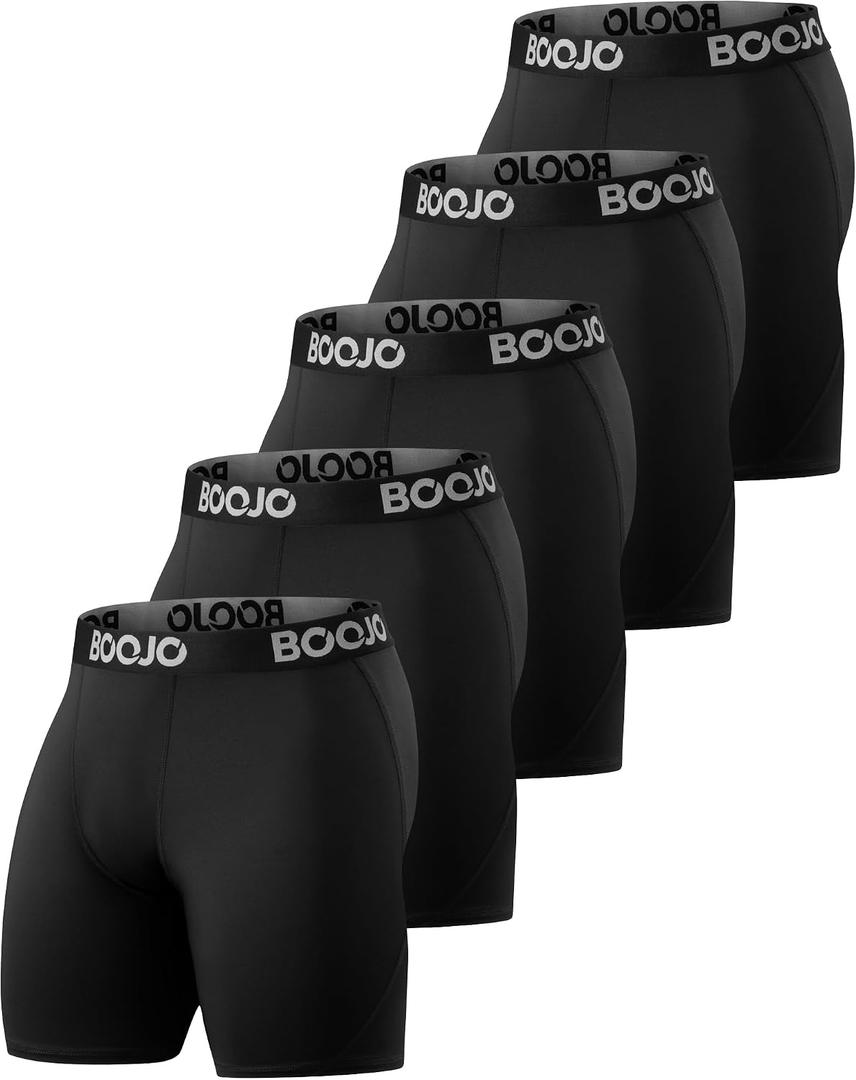 BOOJO 5 Pack Compression Shorts for Men - Athletic Running Black Spandex Quick Dry Underwear for Workout Gym Basketball, Medium