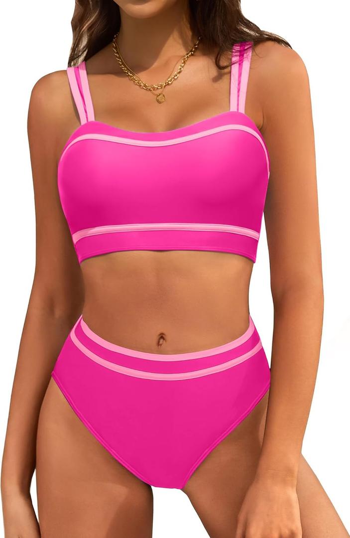 ZAFUL Women's Bikini Sets High Waisted Two Piece Color Block Swimsuits 2025 Cheeky Bathing Suits