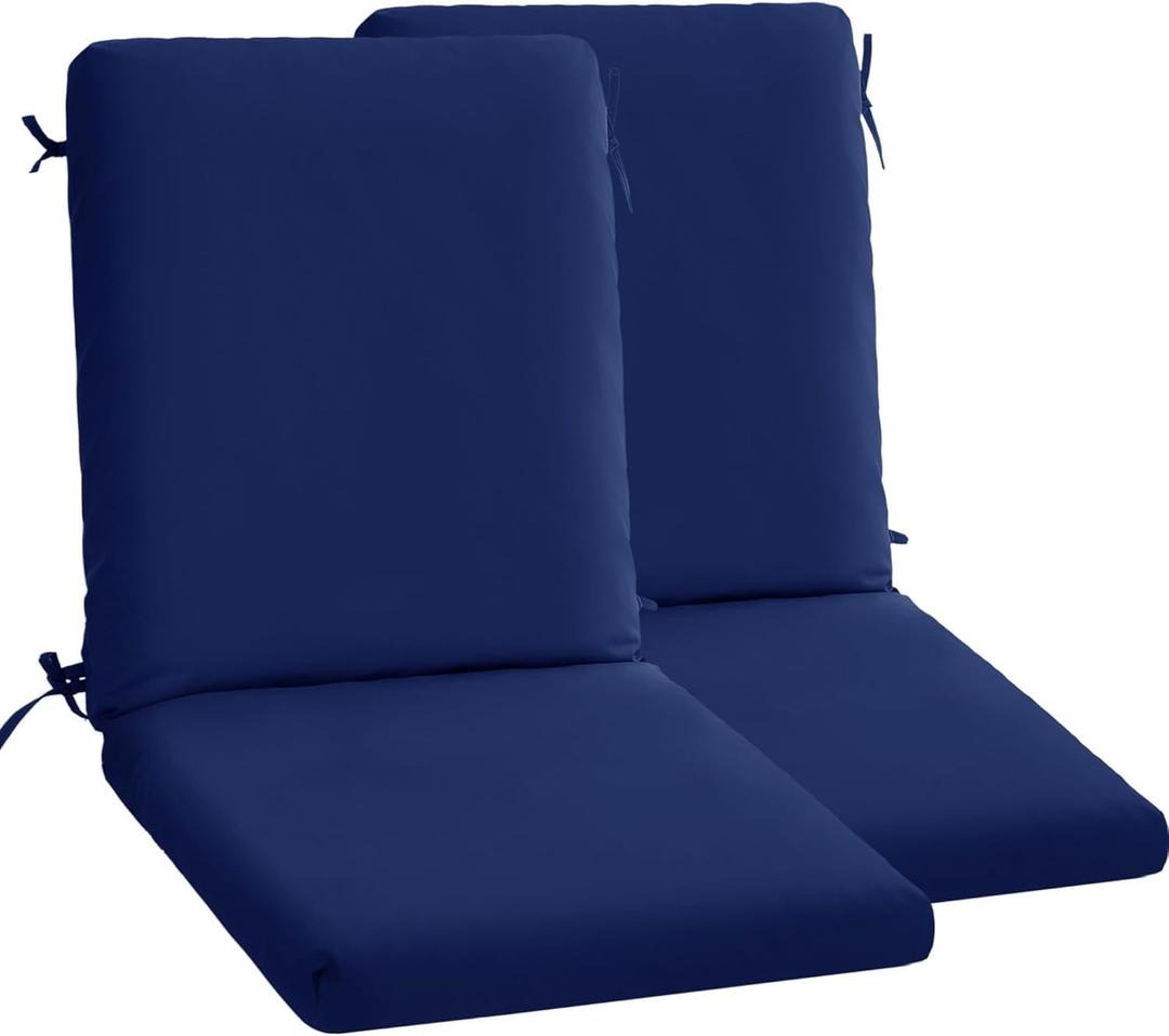 Ottowood High Back Outdoor Chair Cushions Set of 2-44''x20'' Patio Dining Chair Cushions with Waterproof, Fade-Resistant, Removable & Machine-Washable Covers, Navy Blue