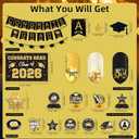 2 x Graduation Decorations Class of 2026, Black and Gold Grad Party Supplies with Congrats Grad Banner, Backdrop, Hanging Swirls, Balloons & Honeycomb for High School & College Graduation