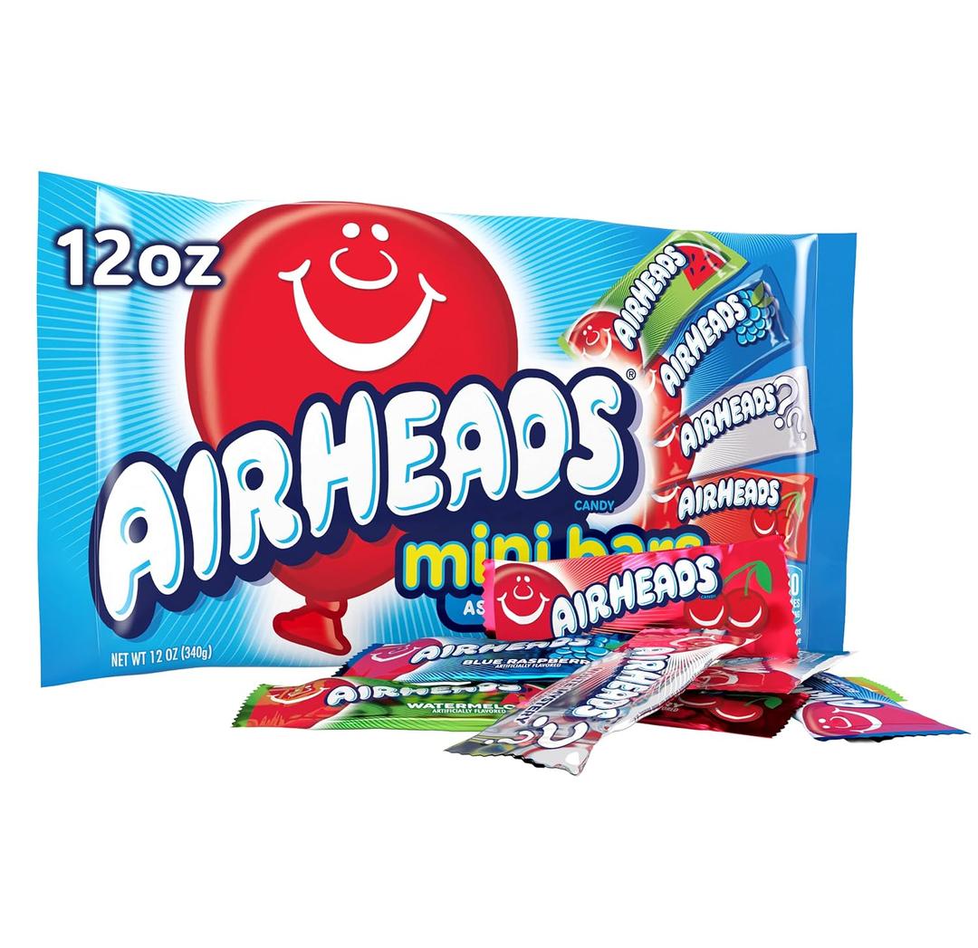 Airheads Mini Candy Bars, Taffy Variety Pack, 12 oz Bag Assorted Flavors, Individually Wrapped Bulk Candy, Artficially Flavored 5K+ bought in past month
