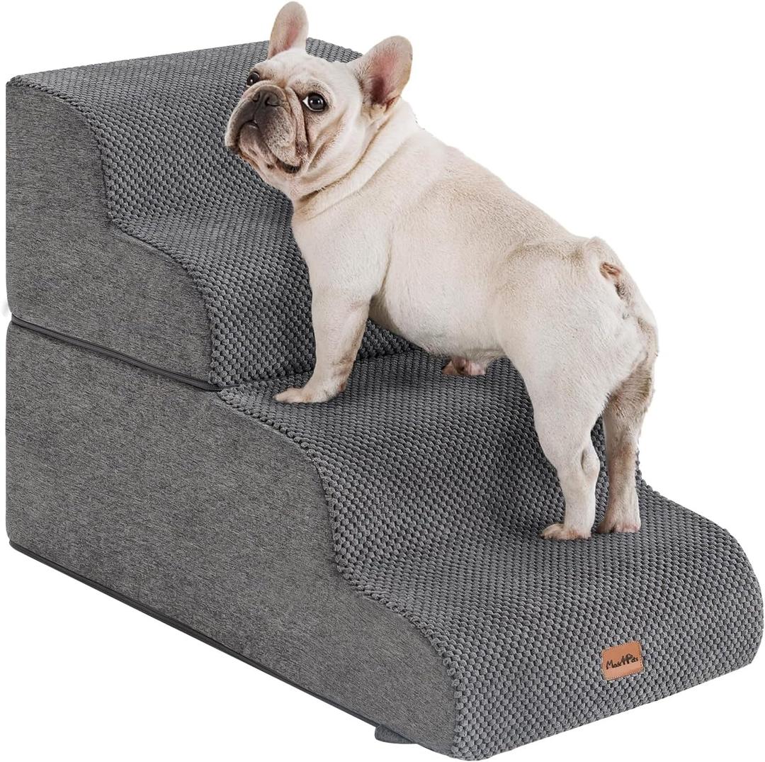 Made4Pets Dog Stairs Ramp for Bed, 4-Step Dog Steps for High Bed Couch Sofa Climbing, 35D Foam Pet Steps for Small Dogs and Cats, Non-Slip Bottom Pet Stairs, Grey (28.3"x15.7"x19.7"H)