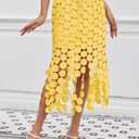 Cicy Bell Womens Hollow Out Maxi Skirts Summer High Waisted Boho Fringe Hem Skirt Beach Vacation Outfits Yellow