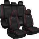 Seat Covers Full Set Fit for Nissan Rogue 2015-2026, Breathable and Comfortable Leather Car Seat Cover, Standard Waterproof Cushion Cover Auto Interior Accessories (Black Red)