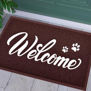 T.HENV Welcome Mat Outdoor, 32x20 Waterproof All-Season Front Door Mat Outside Entrance, All-Weather Quick Drying, Low Profile Doormat Indoor, Patio Porch Entryway Mat, Brown-White