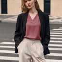 Lynwitkui Women's V Neck Chiffon Blouses Cap Sleeve Shirts Casual Loose Work Office Solid Tops