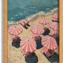 Framed Pink Beach Umbrella Canvas Wall Art,Coastal Umbrellas Wall Decor, 24"L x 16"W