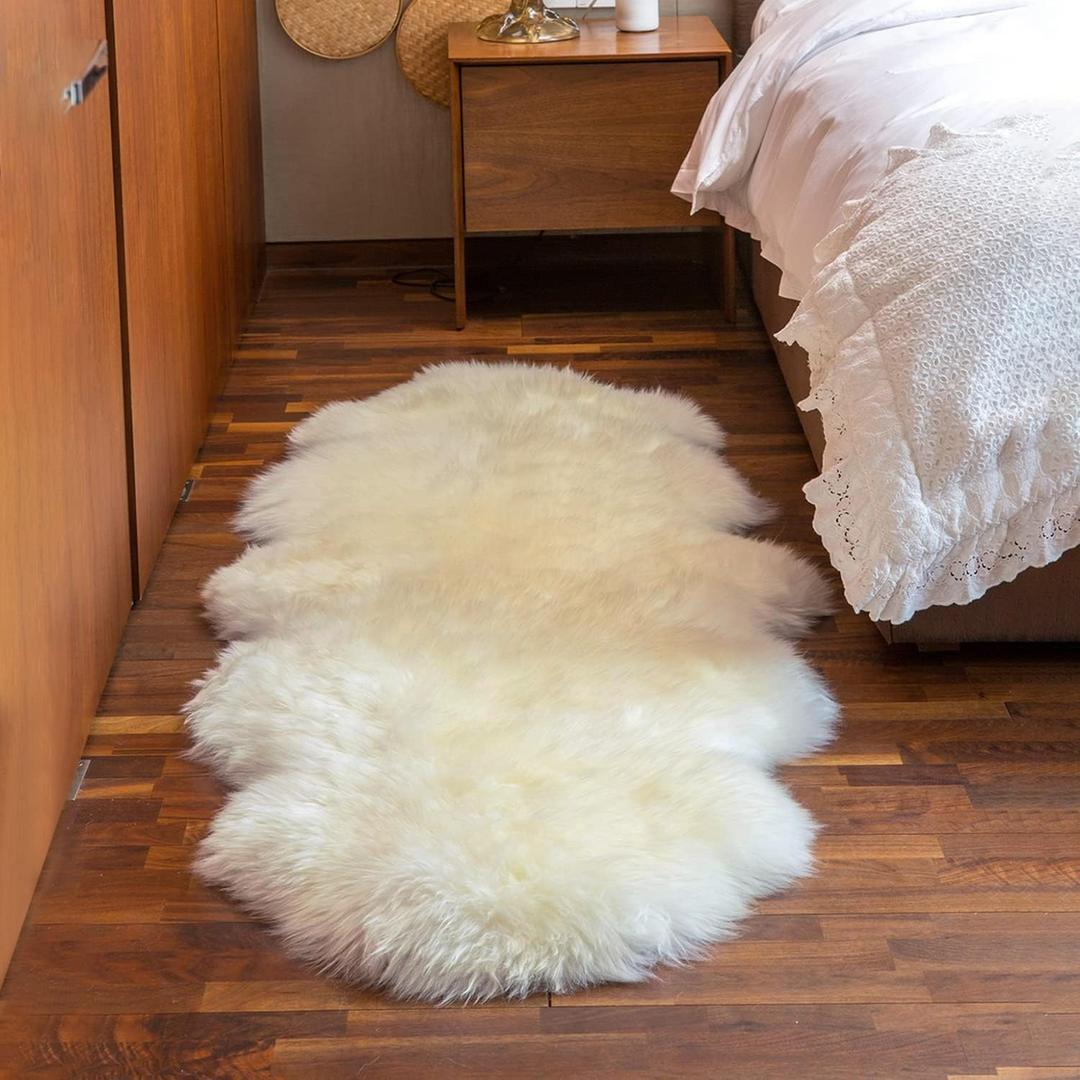 MH MYLUNE HOME Genuine Sheepskin Rug, New Zealand Luxury Sheepskin Carpet Natural, Real Sheepskin Seat/Chair Cover Soft, Sheepskin Runner for Bedroom/Living Room,2 X 6 Ivory White (1'11" x 6' (Rectangular))