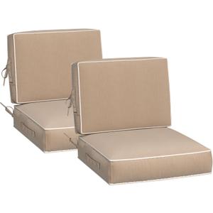 24" x 24" x 5" Outdoor Chair Cushions Set of 2, Patio Chair Cushions w/Handle and Ties, Square Waterproof Outdoor Cushions, Fade-Resistant Patio Furniture Cushions Deep for Sofa Couch