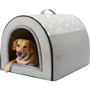 Jiupety 2 in 1 Dog House Indoor, Comfy Cave Bed Covered Dog Bed, Portable House for Large Dogs, 3XL(39"32"28"), Up to 90 Lb, Grey