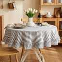 Boao Cotton 60 Inch Ruffle Tablecloth Blue White Striped Flounces Trim Table Cover for Round Table Kitchen Party Wedding Decor