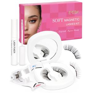 Upgrade Natural Look Soft Magnetic Eyelashes with Applicator and Lash Fixer Reusable Magnetic Eyelashes Kit, No Glue Needed Soft Magnet Lashes, Easy To Wear and Remove by EMEDA(Natural)